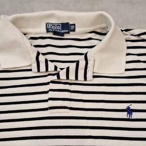 Vintage Polo Ralph Lauren Y2K White Black Stripe Shortsleeve Polo Blue Pony 2XB